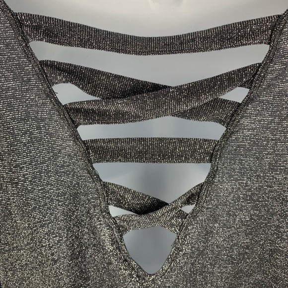 2 Hearts Cross Back Gray Silver Blouse Bat Wing - Picture 5 of 13